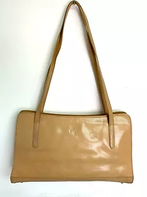 Classic Monsac Smooth Beige Genuine Leather Zip Top Shoulder Bag Handbag Purse • $37