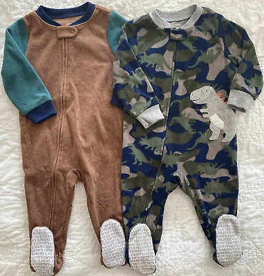 Lot Of 2 - Footed Fleece Pajama Sleeper 12 Months Carter's Dinosaur • $13.99