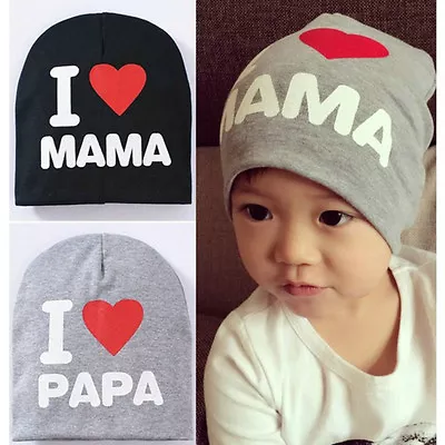 I Love MAMA/PAPA Kids Baby Infant Boy Girl Cute Soft Warm Hat Cap Cotton Beanie • £4.99