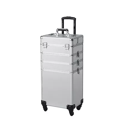 Pro 4in1 Aluminum Rolling Makeup Case Cosmetic Box Trolley Large Storage Space • $75.99