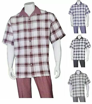 New Men's 2pc Walking Suit Short Sleeve Casual Shirt &Pants M~5XL 2972 • $62