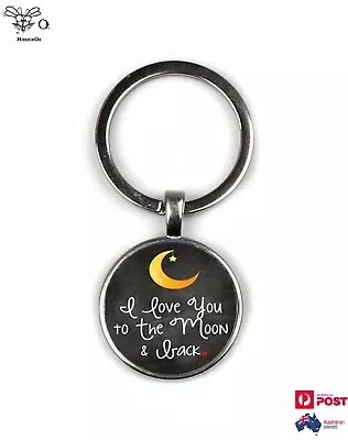 I Love You To The Moon And Back Quote Silver Keyring Bag Charm • $7.50