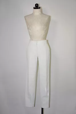 Max Mara White Cotton Canvas Tapered Leg Ankle Cropped Trouser Pants Women 34 4 • $89.99