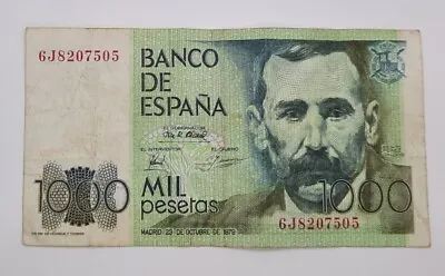 1979 / Banco De España Spain - 1000 Pesetas Banknote Serial No. 6J 8207505 • £6.39