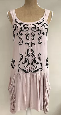 * TOPSHOP Beaded Embellished Flock Charleston Gatsby Style Dress Pink Size 10 * • £16.99