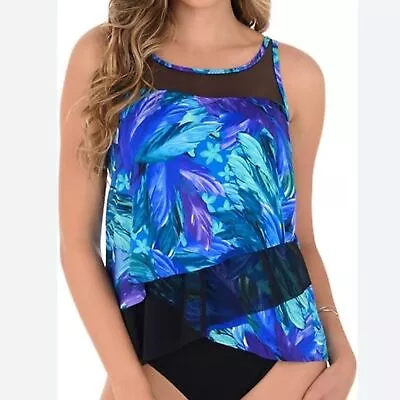 Miraclesuit Flamenco Mirage High Neck Underwire Sheer Tiered Tankini Top 12 • $45