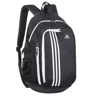 Adidas Three Stripes Travel Sport School Backpack - White Stripes & Zips • $40