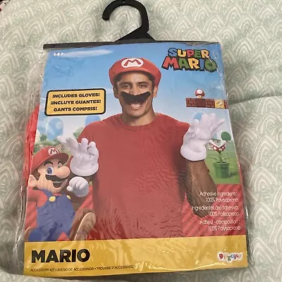 Mario Brothers Mario Adult Costume Accessories  Hat Gloves Mustache Never Used • $18