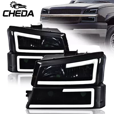 2x LED DRL BUMPER HEADLIGHT LH+RH BLACK FIT FOR 03-07 CHEVY SILVERADO 1500-3500 • $86.99