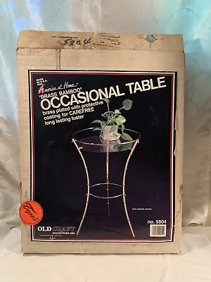 Vtg 1985 Brass Bamboo Brass Plated Occasional Side Table Glass Top NOS • $68