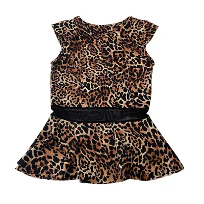 Womens Annabelle Medium Leopard Print Top Sheer Midriff Cap Sleeves M • $6.25