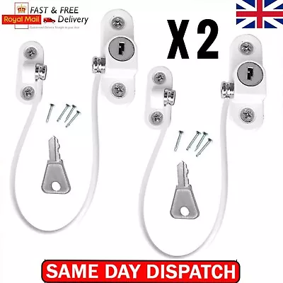 2x White Window Door Cable Restrictor Ventilator Child Safety Security Lock UK  • £9.99