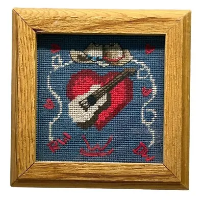 Needlepoint Guitar Cowboy Hat Vintage Country Music Lover Complete Western • $21.96