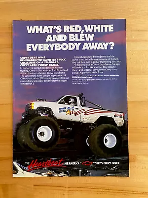 1989 Original Print Ad Chevrolet Monster Truck USA-! WHAT'S RED WHITE AND BLEW • $7.99
