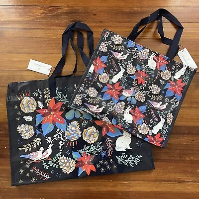 VERA BRADLEY Winter Forest Rabbit Zip Top Market Tote Small Reusable Bag Set  • $30