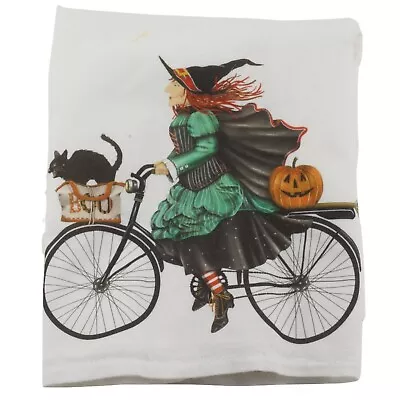 Mary Lake Thompson Flour Sack Towel Witch Riding Bike Bicycle Black Cat • $14.95