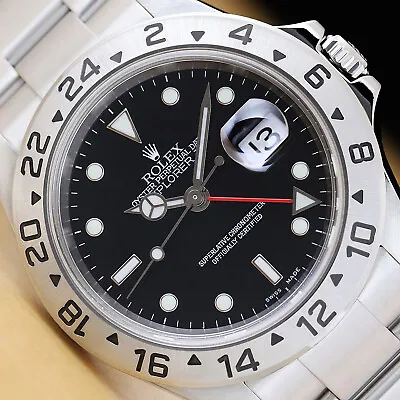 2005 ROLEX EXPLORER II 16570T NO HOLES BLACK STEEL GMT DATE 40MM WATCH W/ PAPER • $12468.26