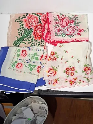 5 Vintage Floral Rose Hankerchiefs Granny Cottage Core • $11.99