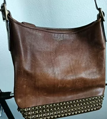 Coach Legacy Saddle Brown Leather Studded Duffle Crossbody Shoulder Bag -Vintage • $89