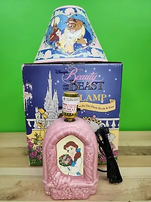 Vintage Disney Beauty & The Beast Lamp Belle Glows In The Dark RARE WITH BOX HTF • $106.25