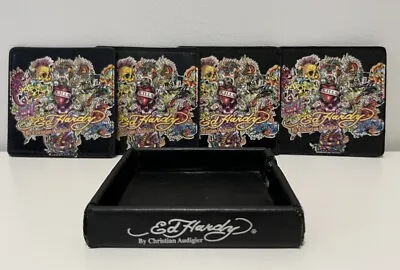 Ed Hardy Love Kills Tattoo Slowly Collage Beer Wine Glass Leather Coaster 4 Pack • $11.45