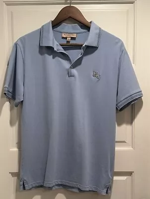 Burberry Blue Short Sleeve Polo Shirt XXL Silver Metal Logo Check Measurements • $45