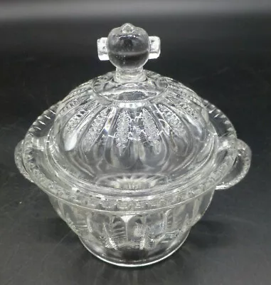 EAPG Zipper Pattern Covered Sugar Excellent Antique Condition Clear Glass AQ EUC • $34.99
