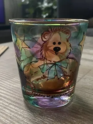 Hand Painted Glass Candle Holder Teddy Bear Design Signed By Artist • £15