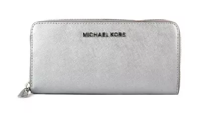 Michael Kors Jet Set Travel Large Zip Around Wallet Wristlet Silver Grey $188 • $25