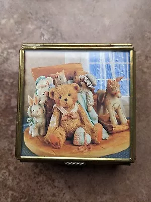 Vintage Via Vermont Teddy Bear Trinket Jewelry Box Glass Priscilla Hillman 4.25  • $11.08