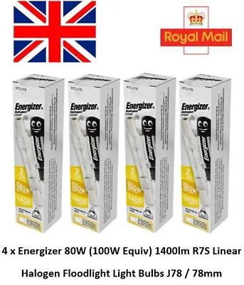 4 X Energizer 80W (100W Equiv) Linear R7s / J78 Halogen Floodlight Light Bulbs • £5.59