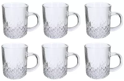 Set Of 6 Tea Cups Clear Coffee Mugs With Handle 240ml Glassware For Cappuccino • £15.99