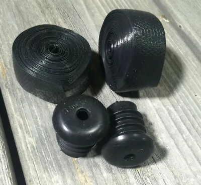 Vintage Bike Bicycle Bar Tape Black Handlebar Tape Bartape With Caps Plugs Nos • $10.99