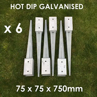 6 Fence Post Spike Holder 75mm Garden Drive In Fence Spike Metal Holders Stakes • £54.99