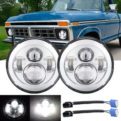 For Ford F100 F150 F250 Truck Pair 7 Inch Round LED Hi/Lo Beam Headlights Chrome • $51.51