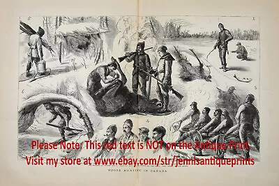 Canada Moose Hunting Expedition Huge Double-Folio 1880s Antique Print • $69.95