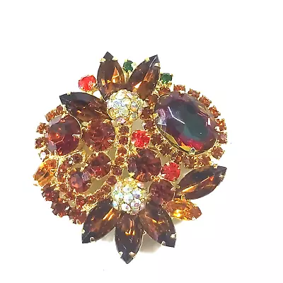 JULIANA D&E Fall Topaz And Watermelon Rhinestone Brooch Massive Cluster Database • $238