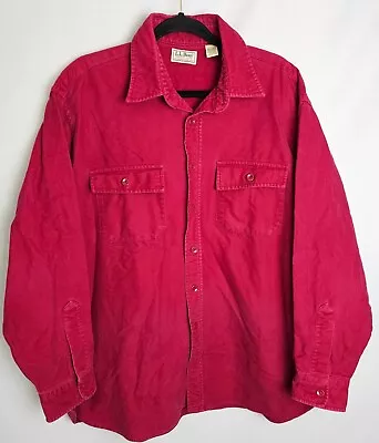 Vintage 70s LL Bean Chamois Cloth Shirt Mens Size 17.5 Red Button Freeport USA • $14.88