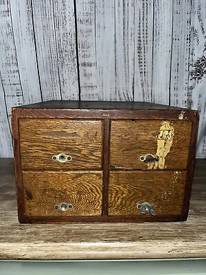 Vintage Solid Wood Library File Card Catalog / Holder 4 Drawer Dovetailed • $125