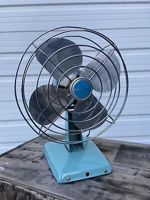 Vintage Eskimo Aqua Blue Electric Small Table Fan Model 1960's Works  • $38.99