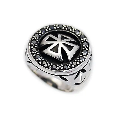 MALTESE CROSS ROUND CZ 925 STERLING SILVER BIKER JEWELRY GOTHIC RING Ma-r003 • $75.65