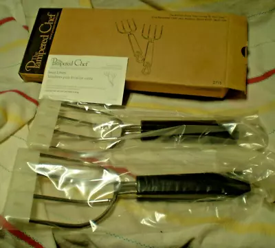 Pampered Chef Meat Lifters (Forks) Black And Stainless Steel #2715  NEW • $50