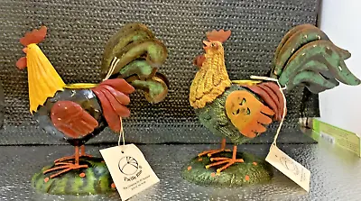 Metal Ceramic Colorful Rooster Sculpture Chicken Barn Farm House Decor Figure • $19.95