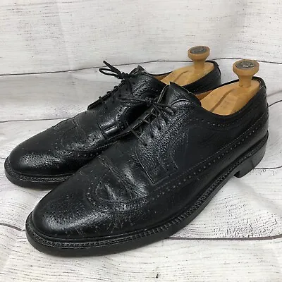 Vintage V-Cleat Black Pebbled Leather Wingtip Mens Shoes Sz 12D Made In England • $49