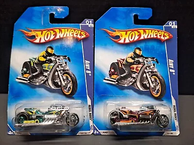 Hot Wheels 2009 Rebel Rides Airy 8 Motorcycle Bike Blue And Purple Lot Of 2 • $2