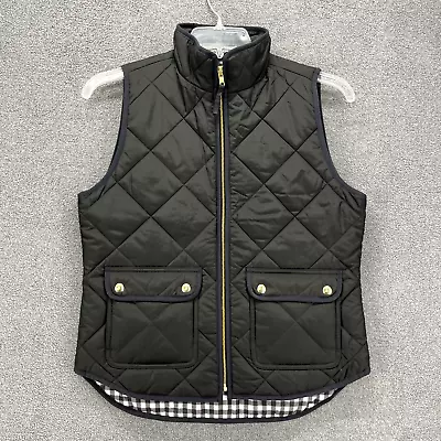 J. Crew Vest Womens Small Black Excursion Quilted Down Filled Zip Up Snap Pocket • $33.99