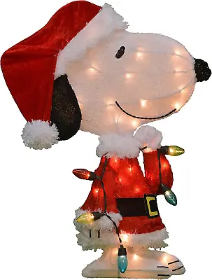 24  Pre-Lit Peanuts Snoopy With Strand Of Lights Christmas Holiday Yard Art Deco • $98.99