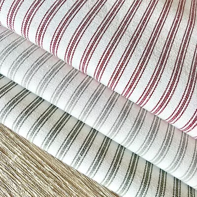 Strong Cotton Polyester Blend Striped Ticking Fabric.Green Grey Price Per 1/2m • £13.25