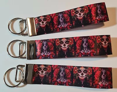 £3.49 • Buy Day Of The Dead Catrina's Skull Girl Lady Face Keyring Key Fob Handmade Fun Gift