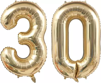 40 Inch Light Gold 30 Number Balloons White Gold Giant 30 Foil Mylar Helium Larg • $29.99